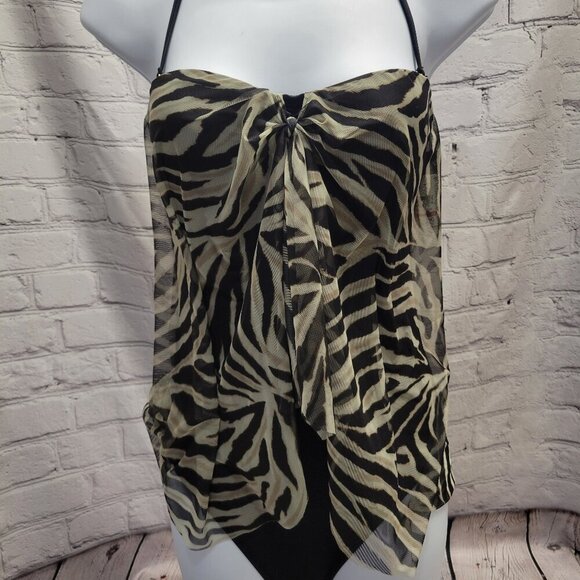 Lauren Ralph Lauren Zebra Print Flyaway One Piece - Picture 1 of 8